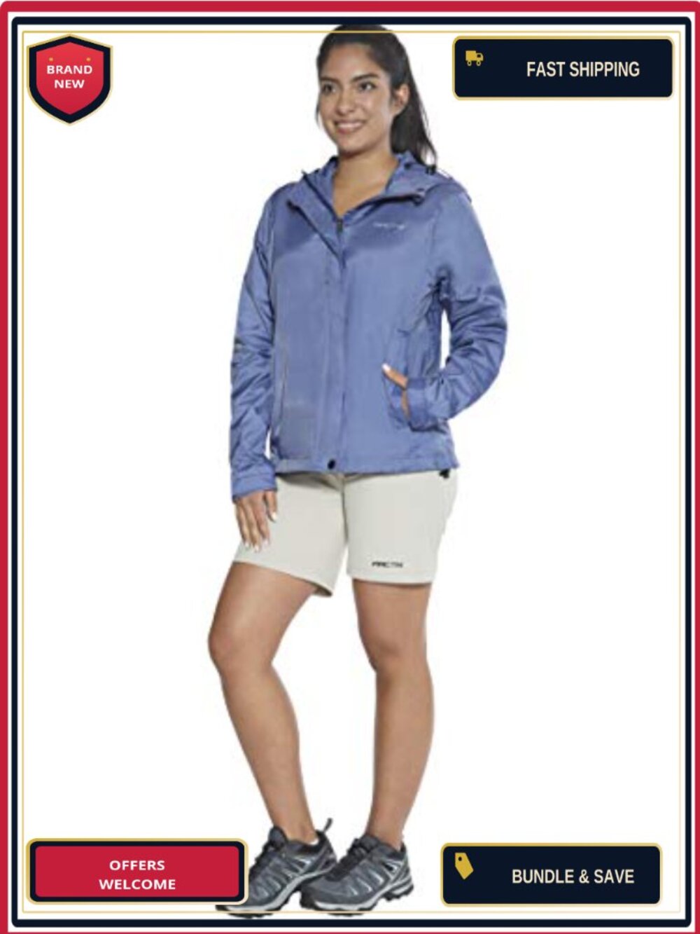 Waterproof Breathable Rain Jacket with Sealed Seams, Packable